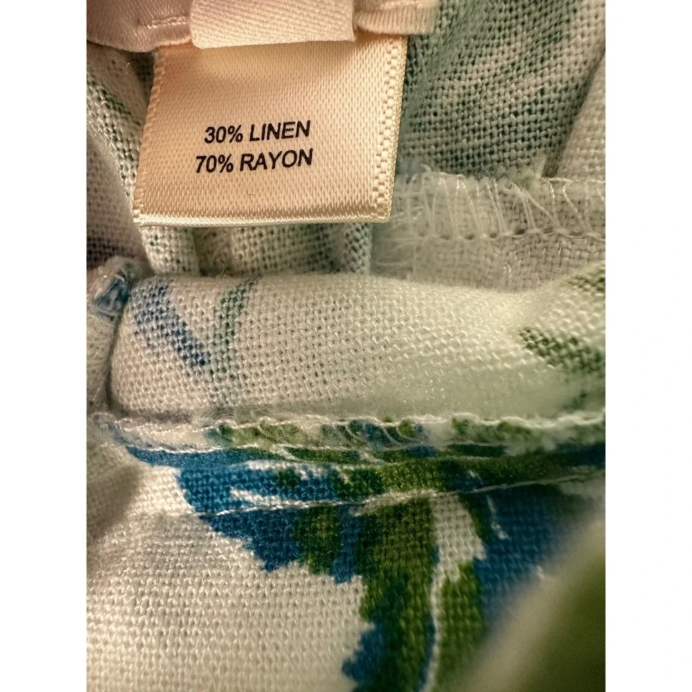Monteau Los Angeles Tropical Palm Print Linen Blend Shorts White Blue‎ Green M
